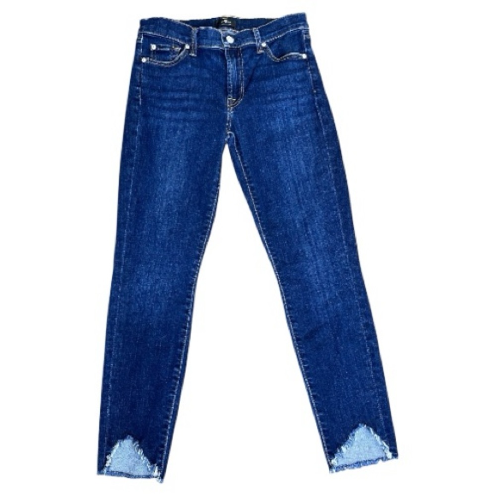 7 FOR ALL MANKIND High Waist Released Hem Ankle Skinny Jeans Dark Indigo Blue 27